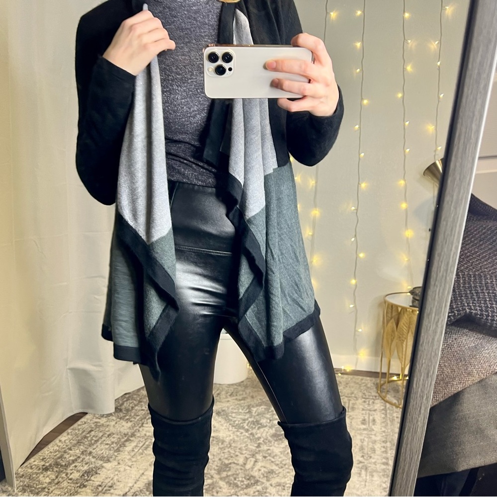 Draped Collar Grey Scale Ultra Soft Cardigan S/XS